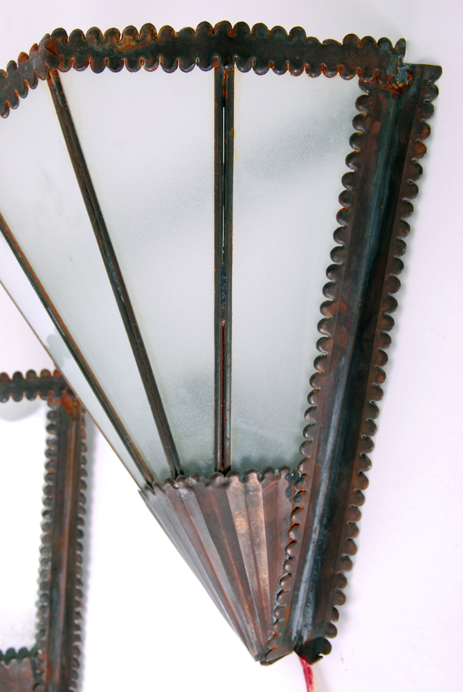 Pair of Metal and Glass Wall Mounted Lights