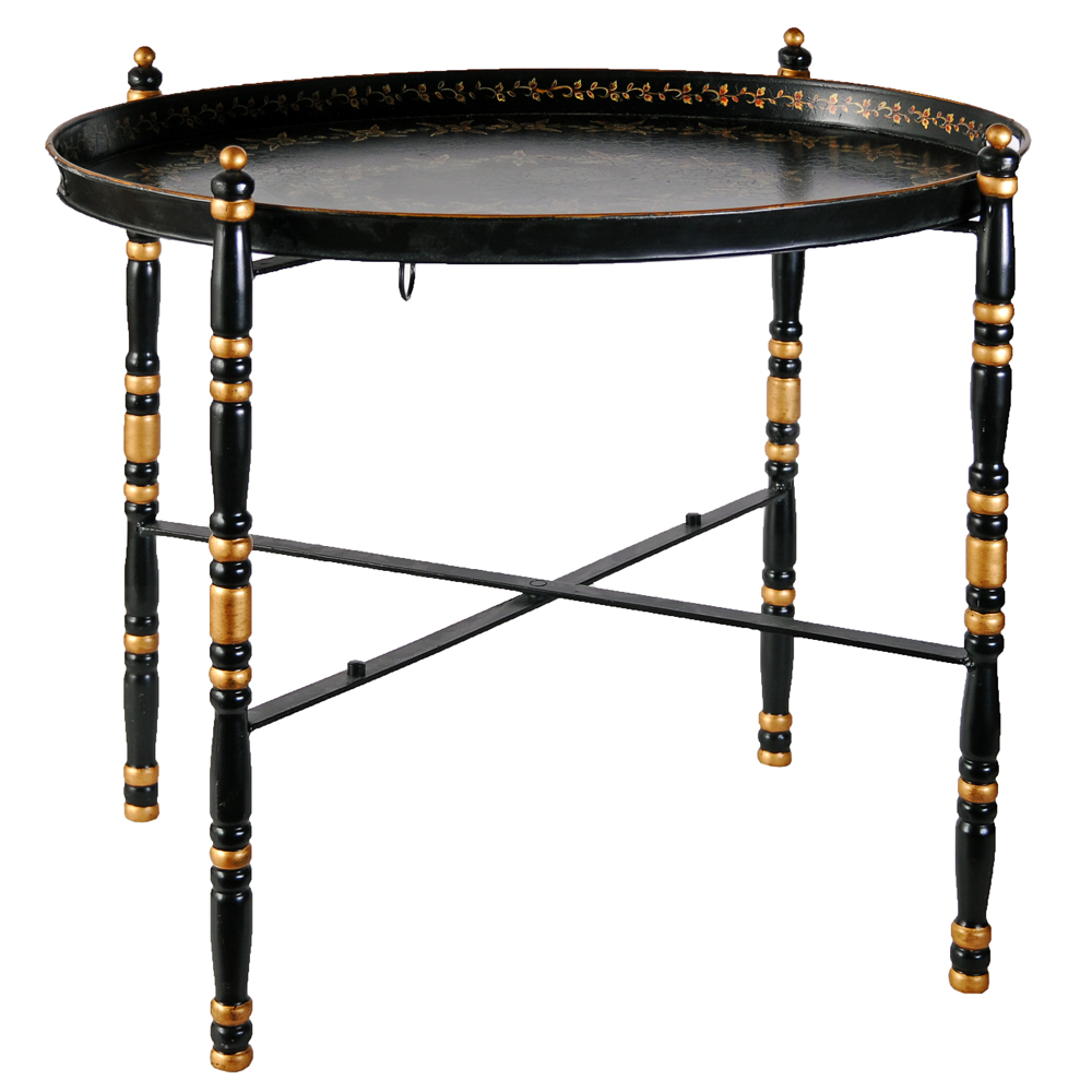 Black Lacquered Tole Tray Table