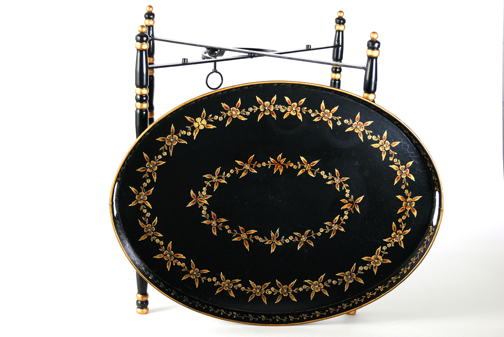 Black Lacquered Tole Tray Table