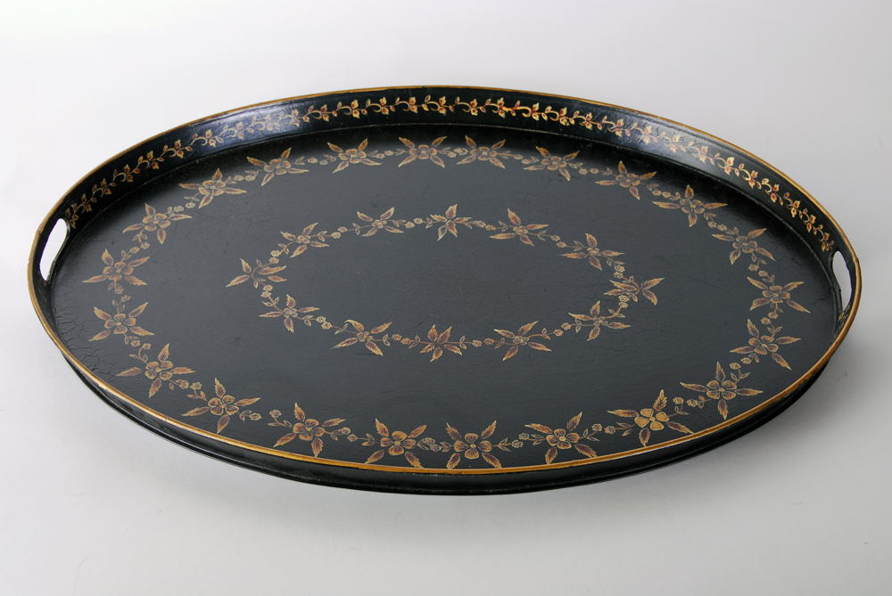Black Lacquered Tole Tray Table