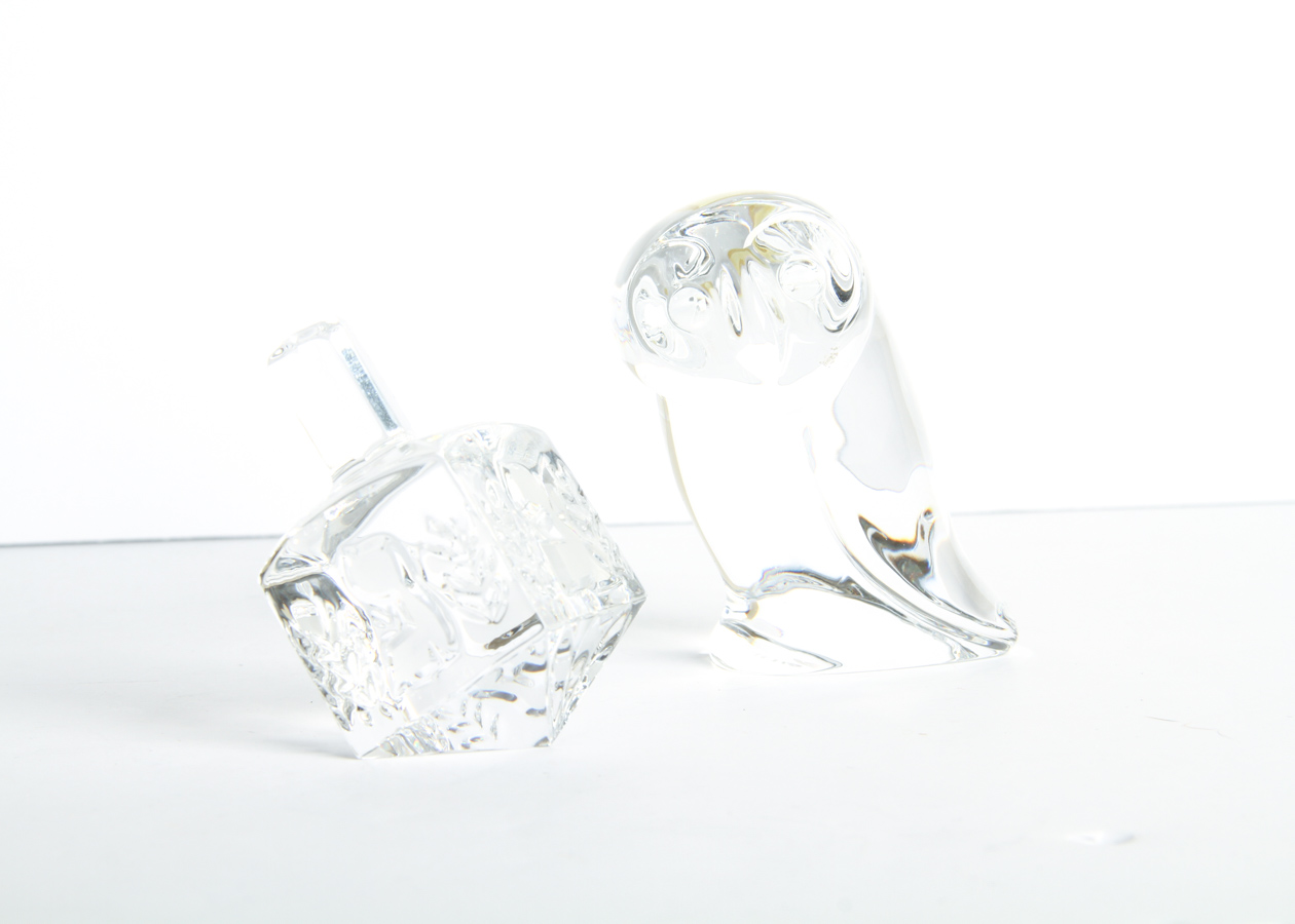 An Owl and Dreidel Cut Crystal