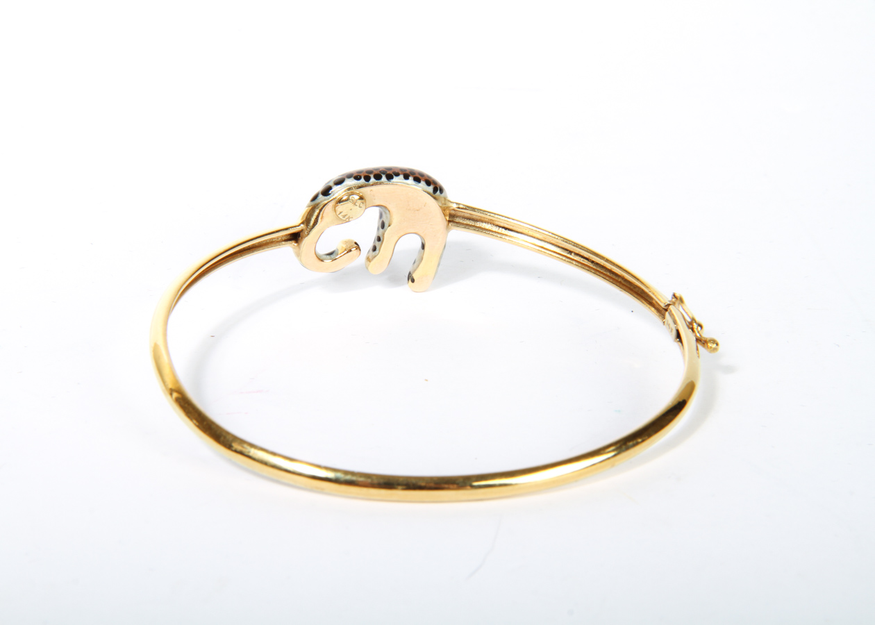 14K Yellow Gold and Diamond Enameled Cheetah Bangle