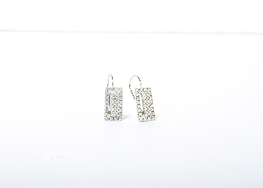 14K White Gold Diamond Dangle Earrings