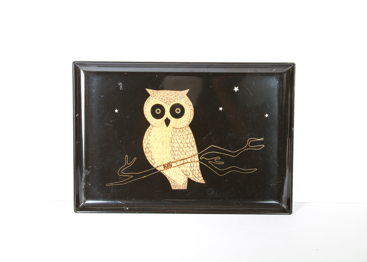 Vintage Couroc Resin Inlaid Owl Tray