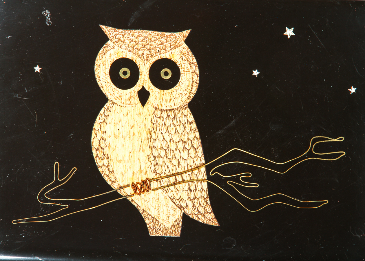 Vintage Couroc Resin Inlaid Owl Tray