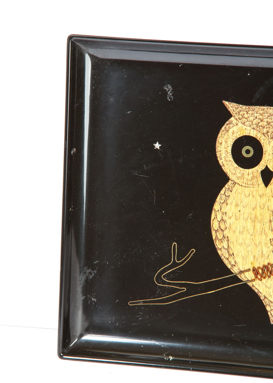 Vintage Couroc Resin Inlaid Owl Tray