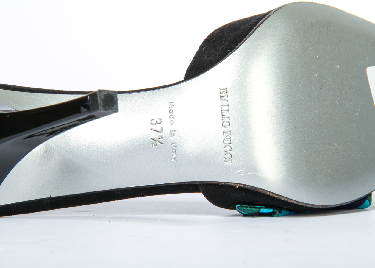 Emilio Pucci Satin Heels with Rhinestone Buckle Detail