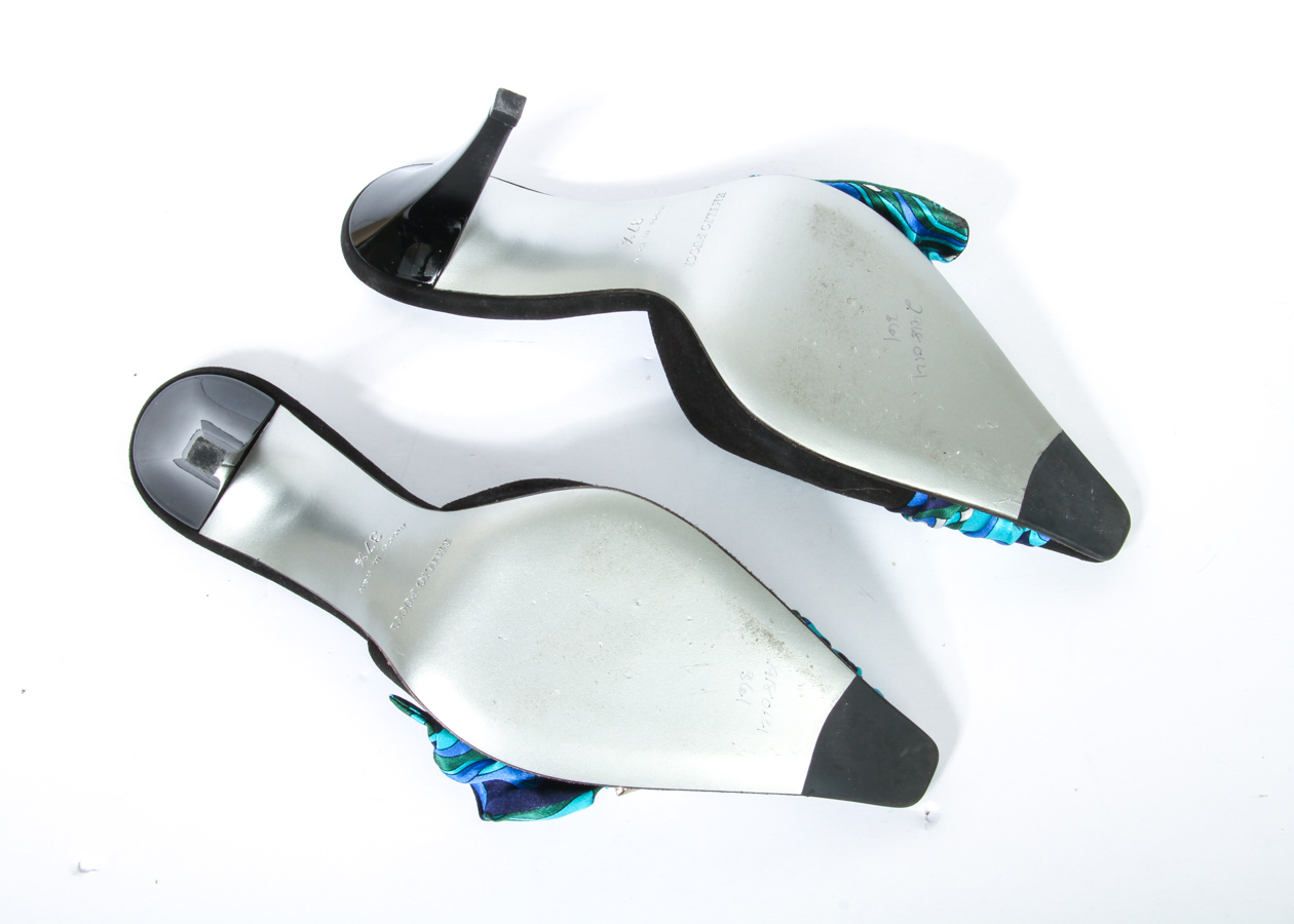 Emilio Pucci Satin Heels with Rhinestone Buckle Detail