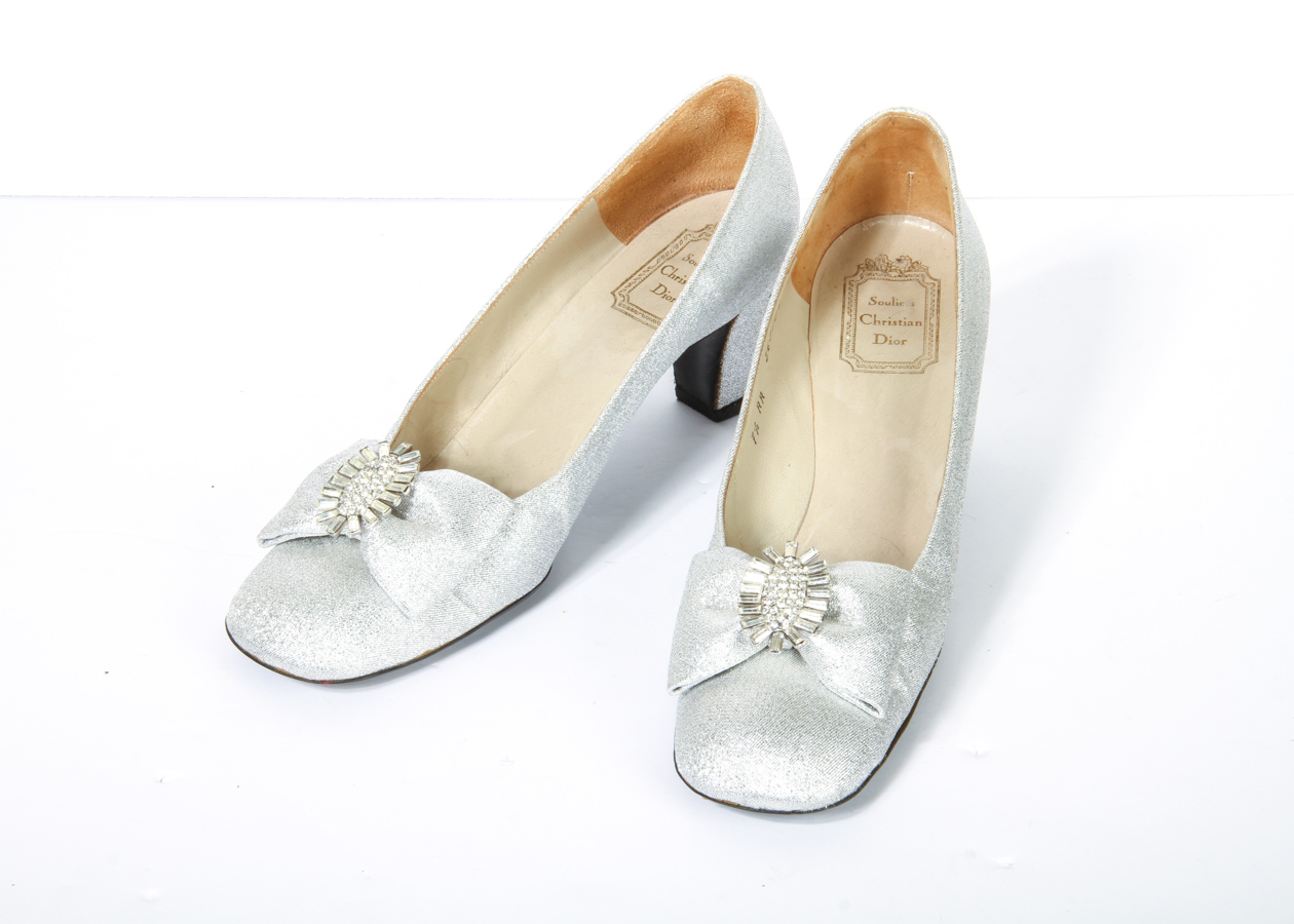Vintage Christian Dior Silver Pumps with Rhinestone Buckle