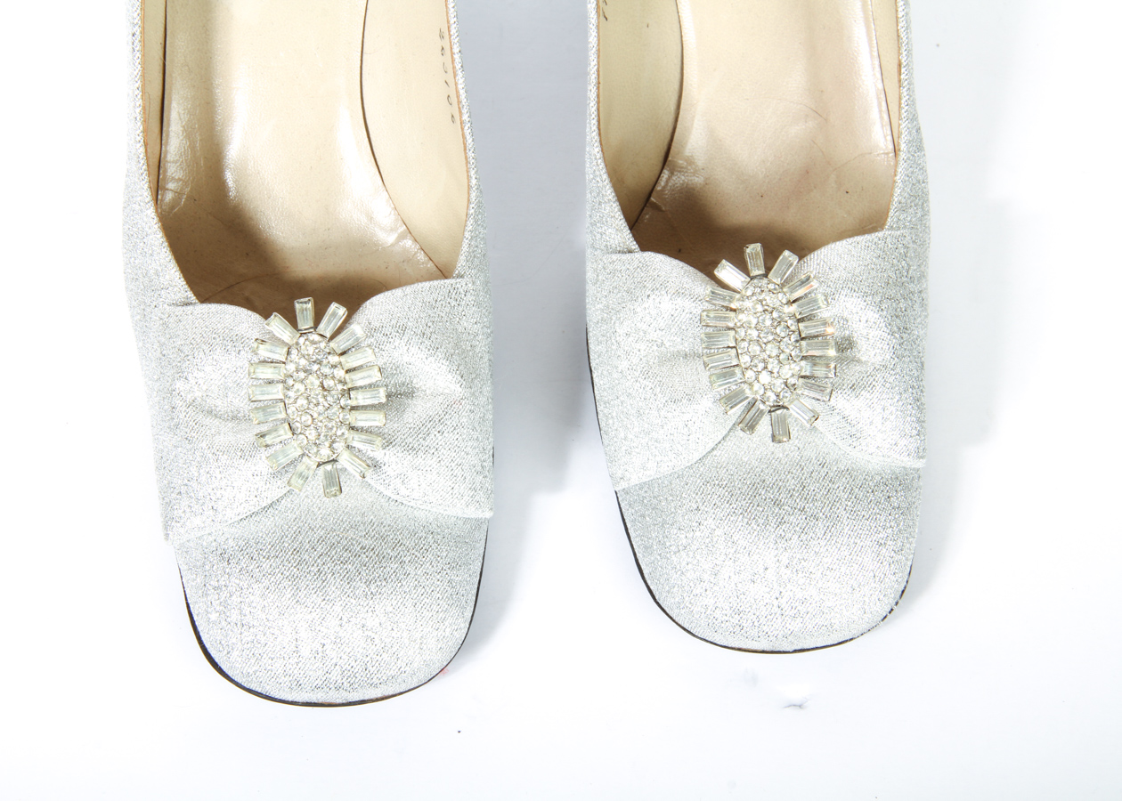 Vintage Christian Dior Silver Pumps with Rhinestone Buckle