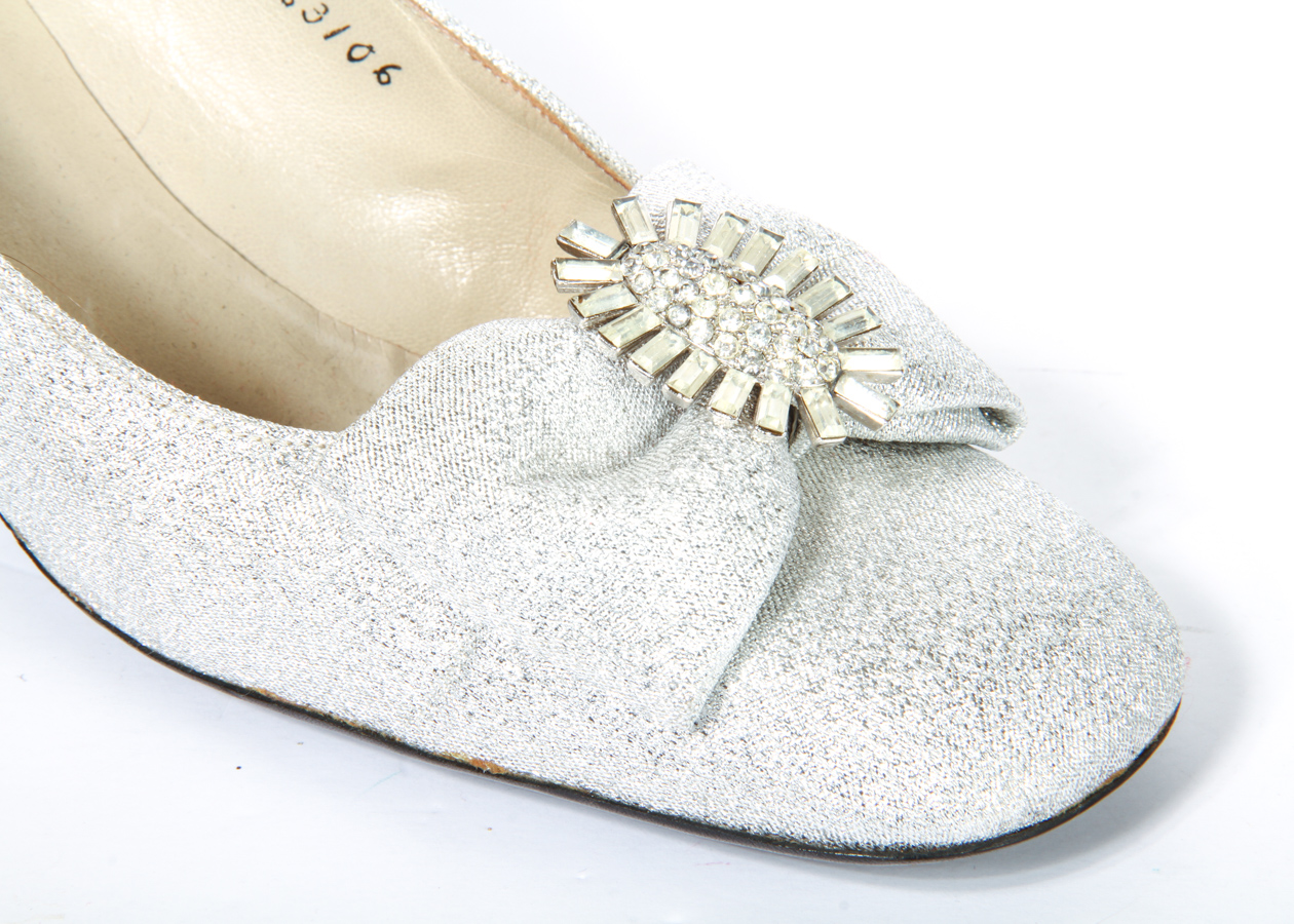 Vintage Christian Dior Silver Pumps with Rhinestone Buckle