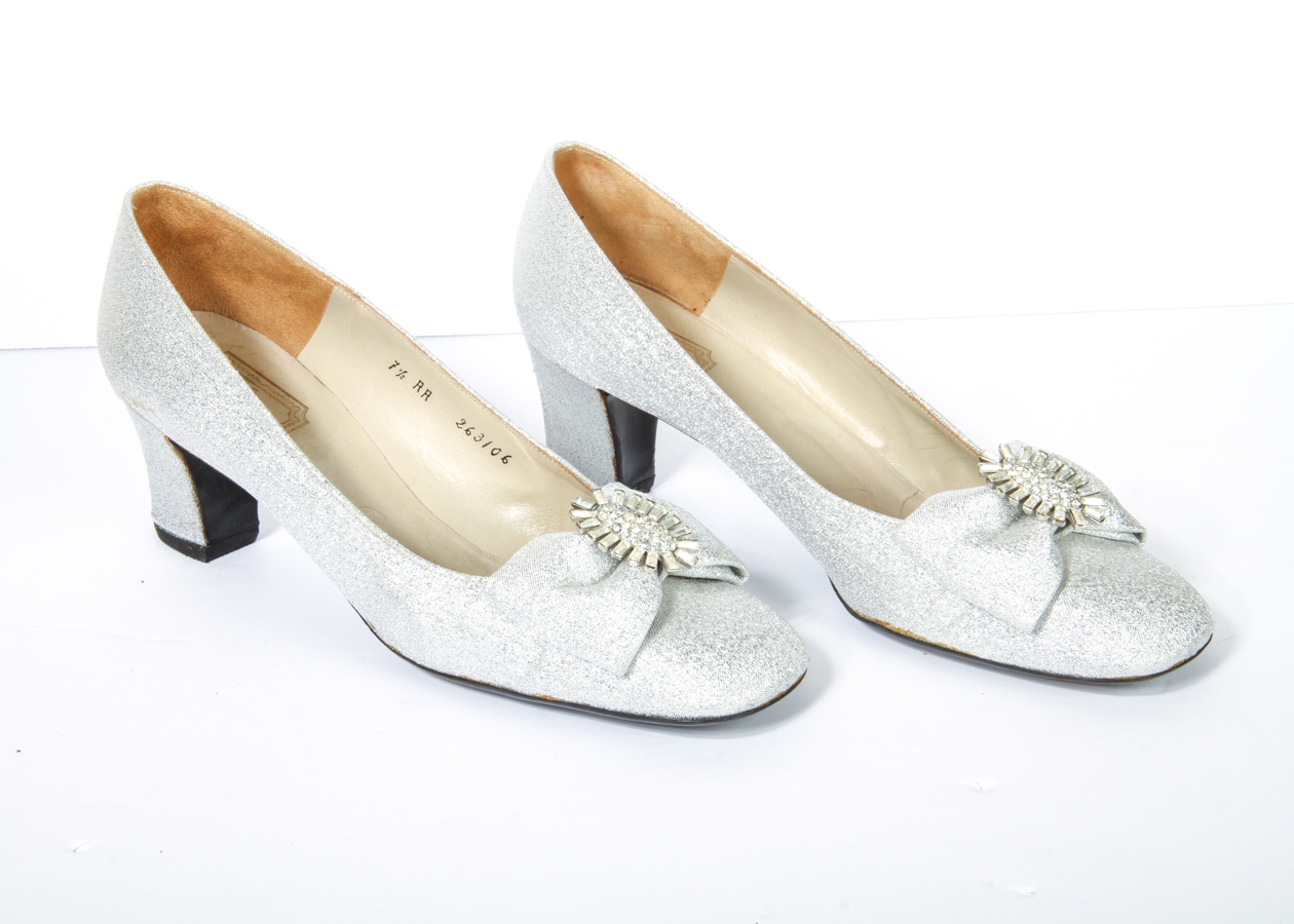 Vintage Christian Dior Silver Pumps with Rhinestone Buckle