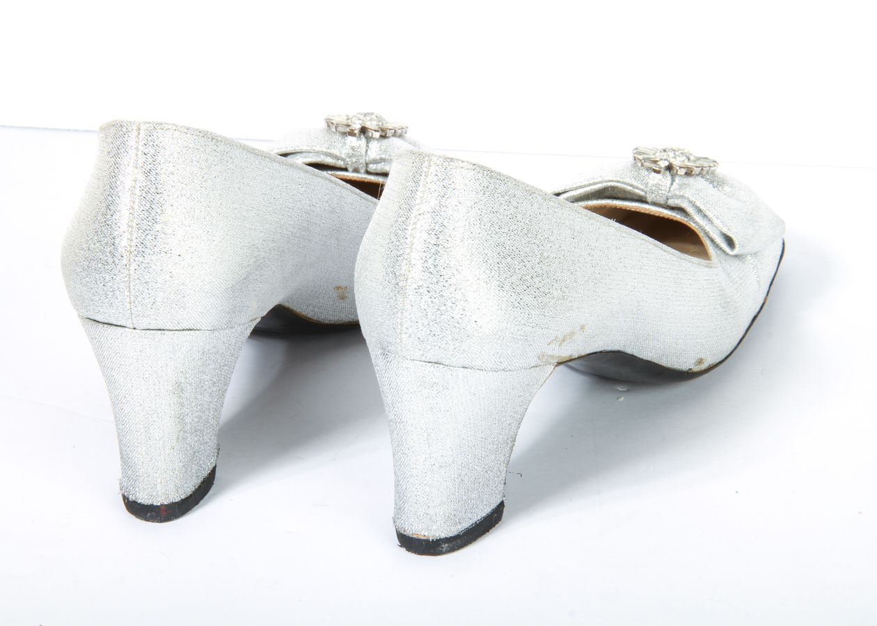 Vintage Christian Dior Silver Pumps with Rhinestone Buckle