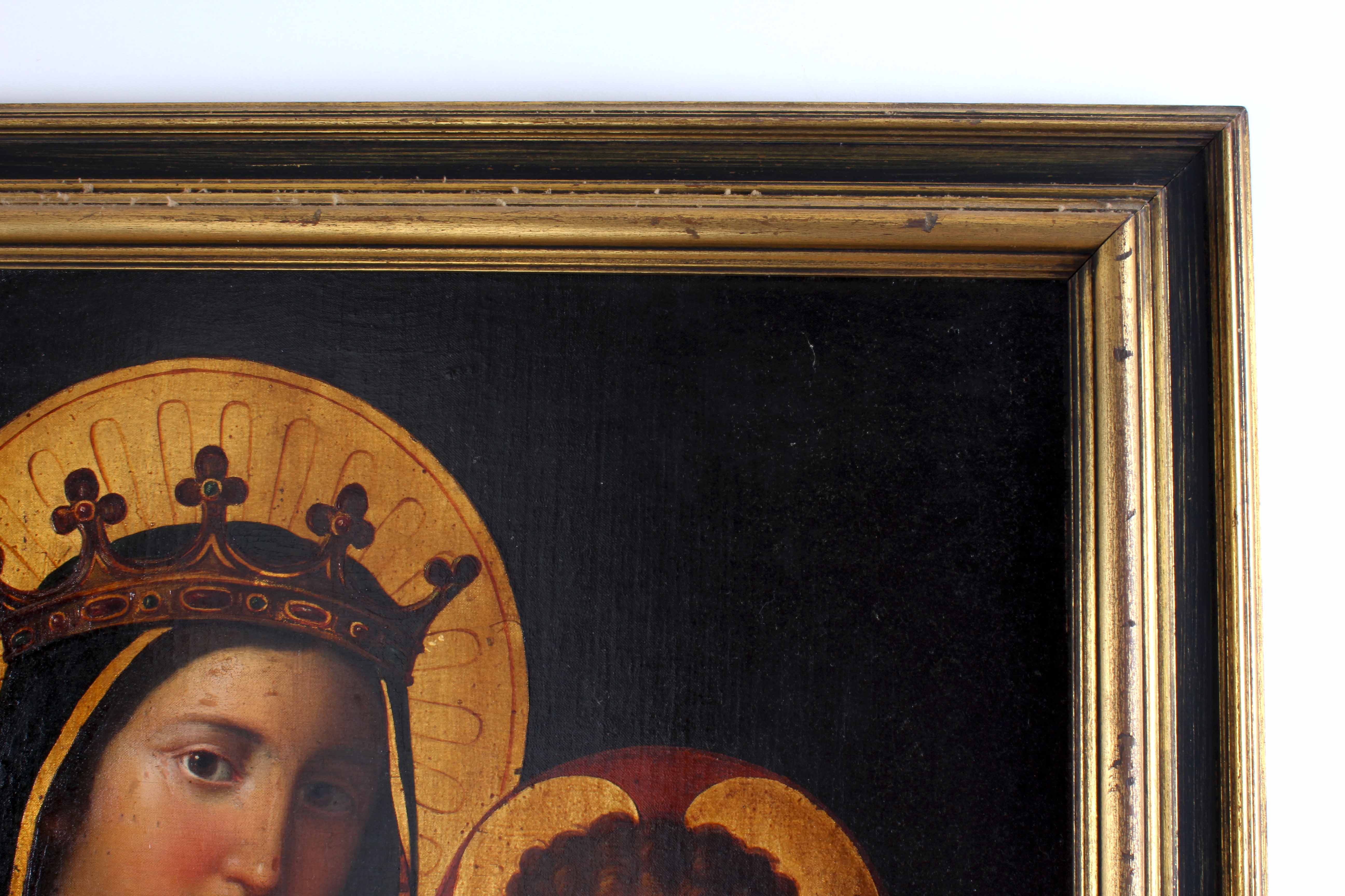 19th Century Oil Painting on Linen Madonna and Child