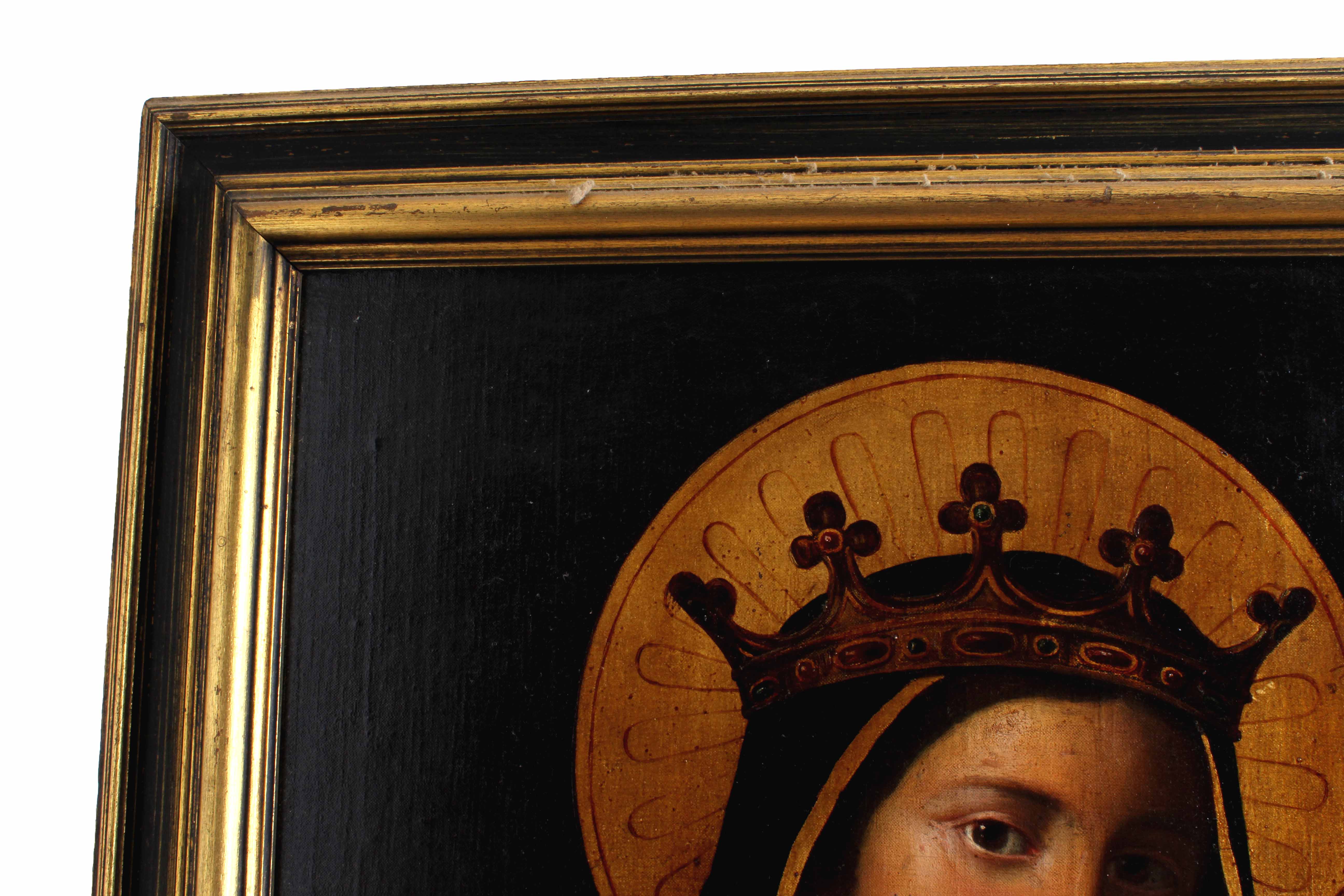 19th Century Oil Painting on Linen Madonna and Child