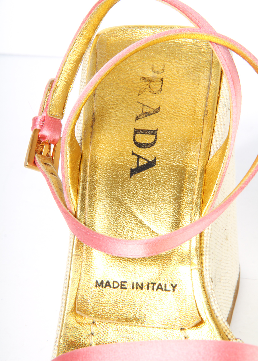 Prada Pink Satin Wedge Sandals