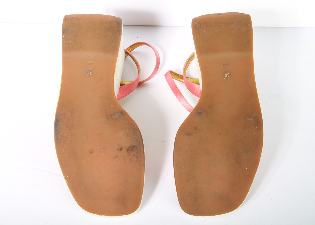 Prada Pink Satin Wedge Sandals