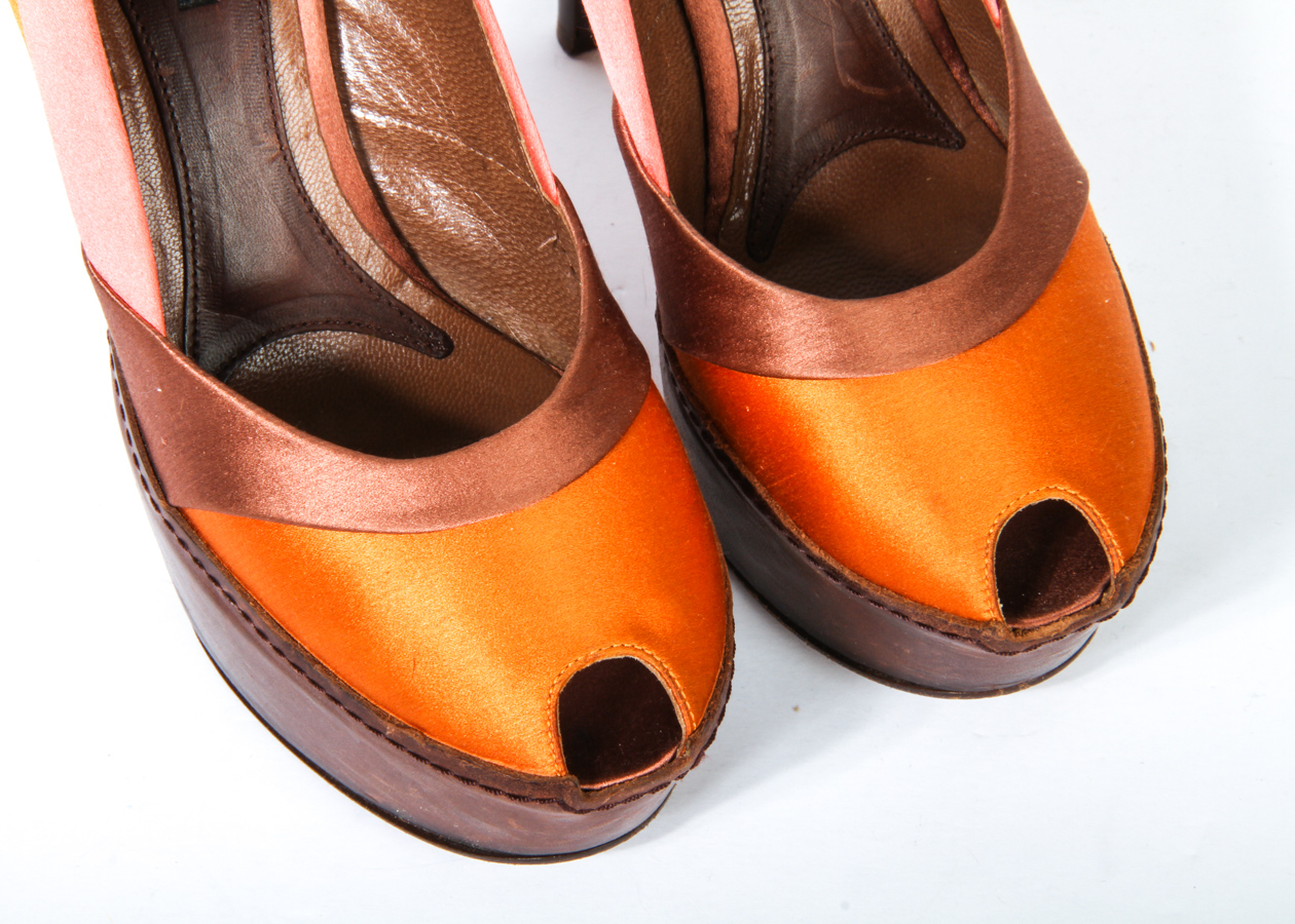 Pair of Marni and Prada Designer Silk Satin Pumps