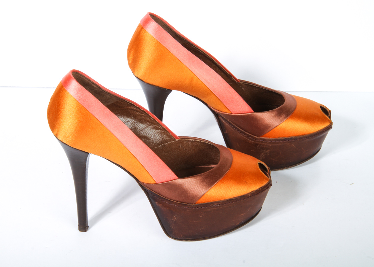 Pair of Marni and Prada Designer Silk Satin Pumps