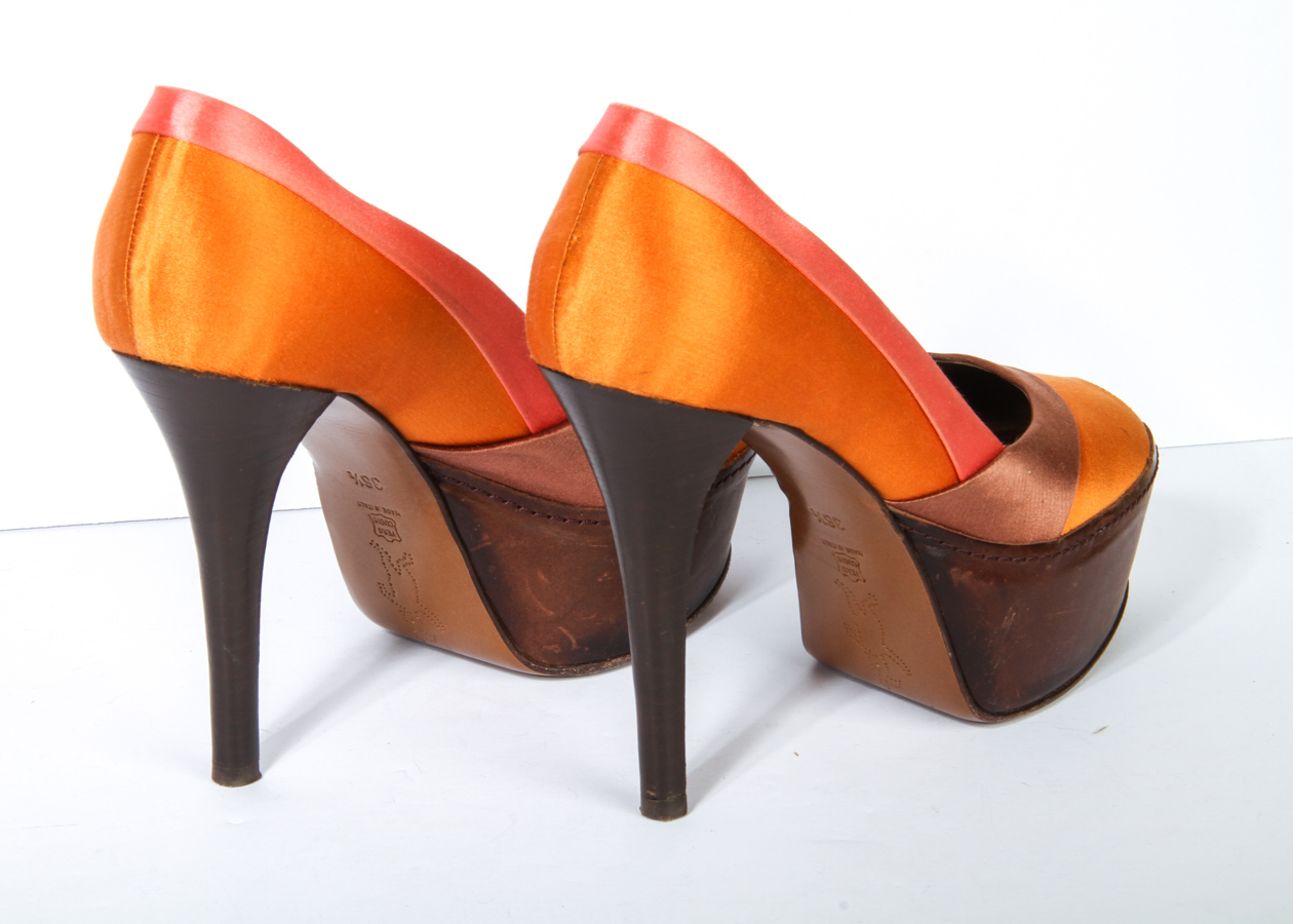 Pair of Marni and Prada Designer Silk Satin Pumps