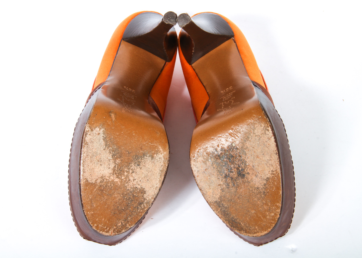 Pair of Marni and Prada Designer Silk Satin Pumps