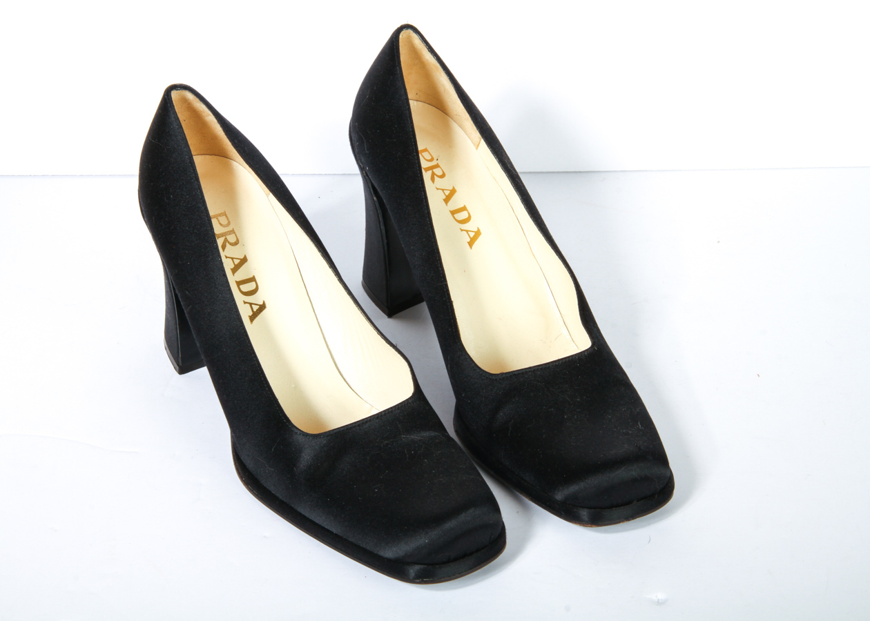 Pair of Marni and Prada Designer Silk Satin Pumps