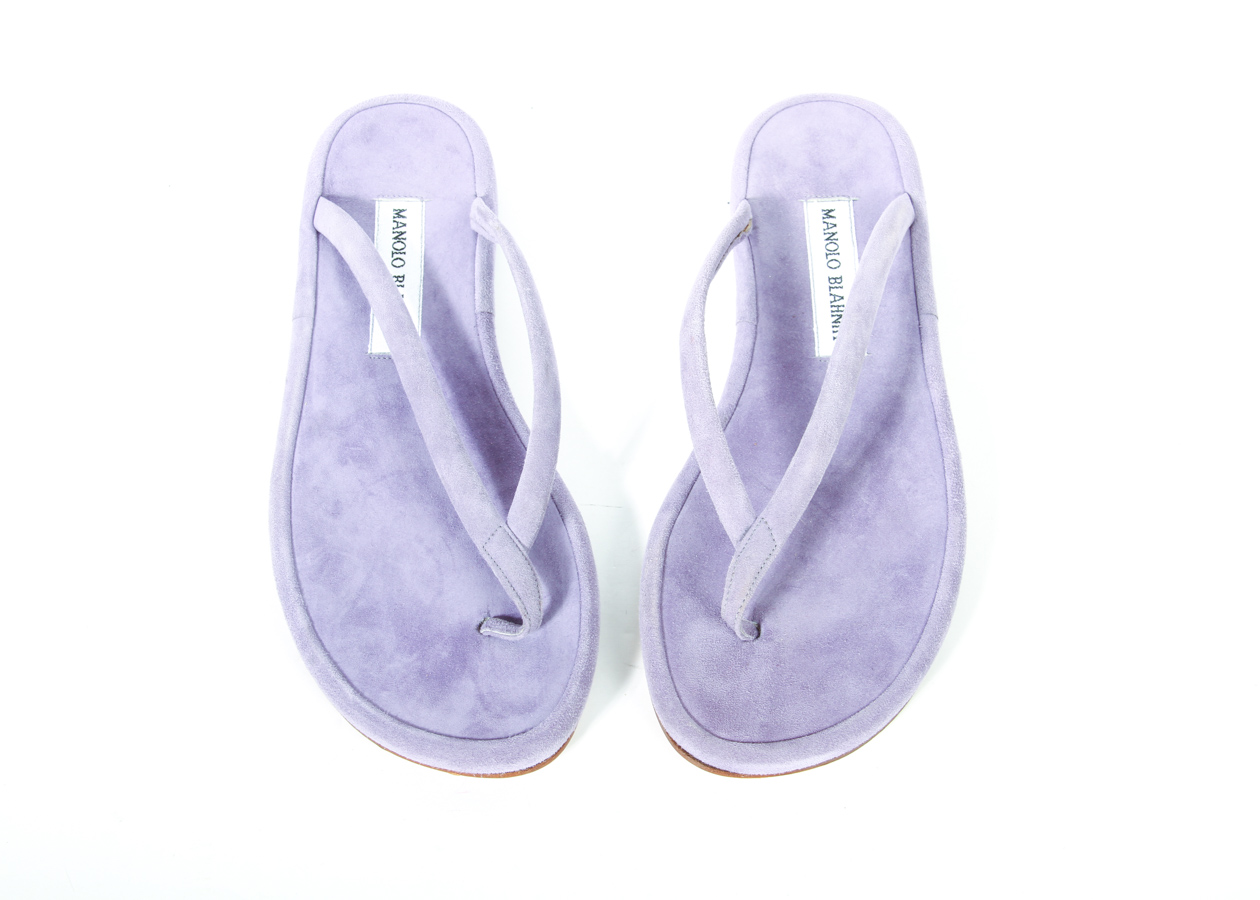 Manolo Blahnik Lavender Suede Flip Flops