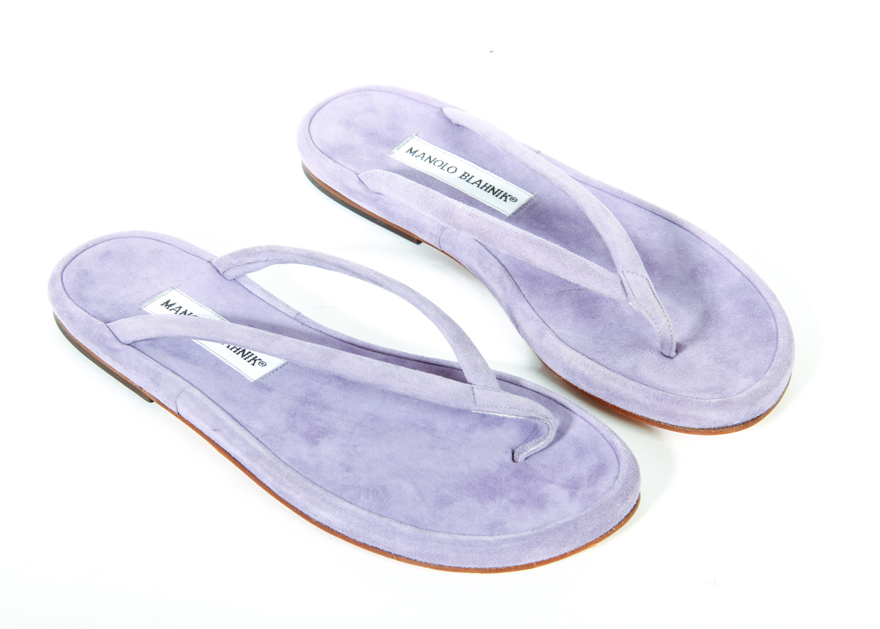 Manolo Blahnik Lavender Suede Flip Flops