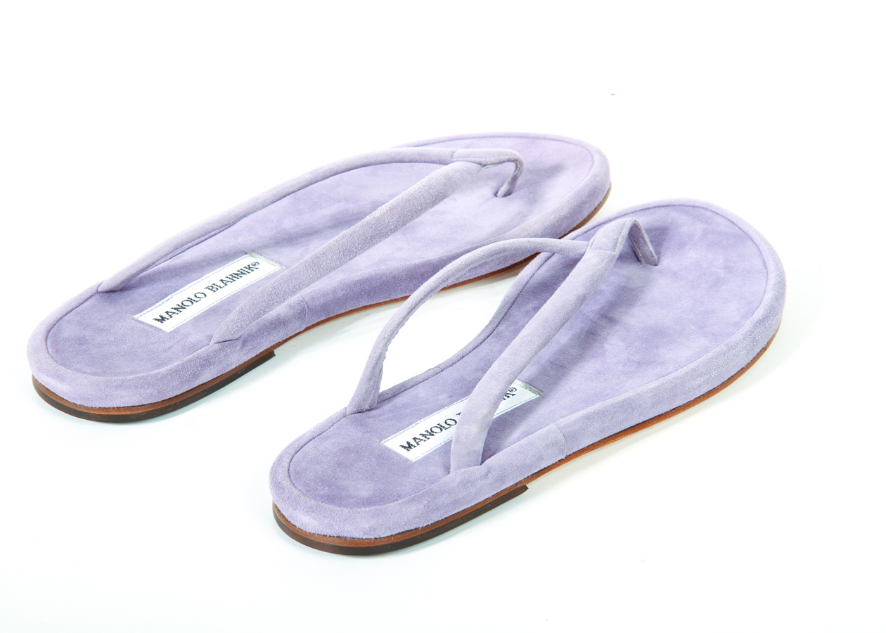 Manolo Blahnik Lavender Suede Flip Flops