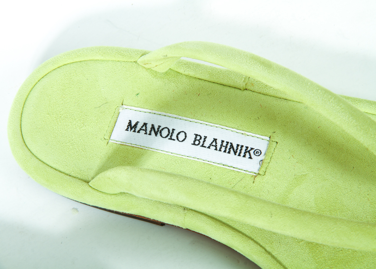 Manolo Blahnik Chartreuse Suede Flip Flops