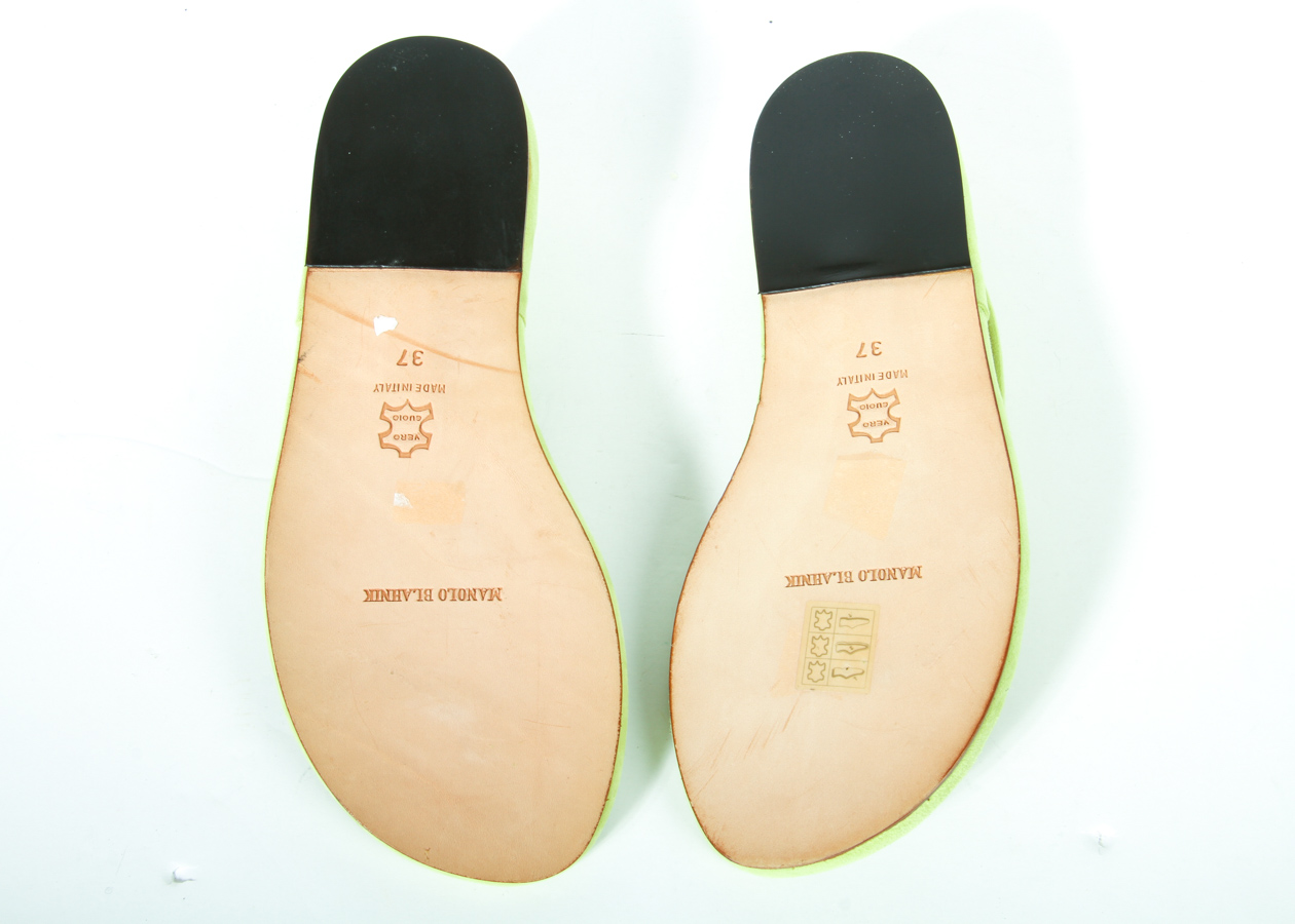Manolo Blahnik Chartreuse Suede Flip Flops