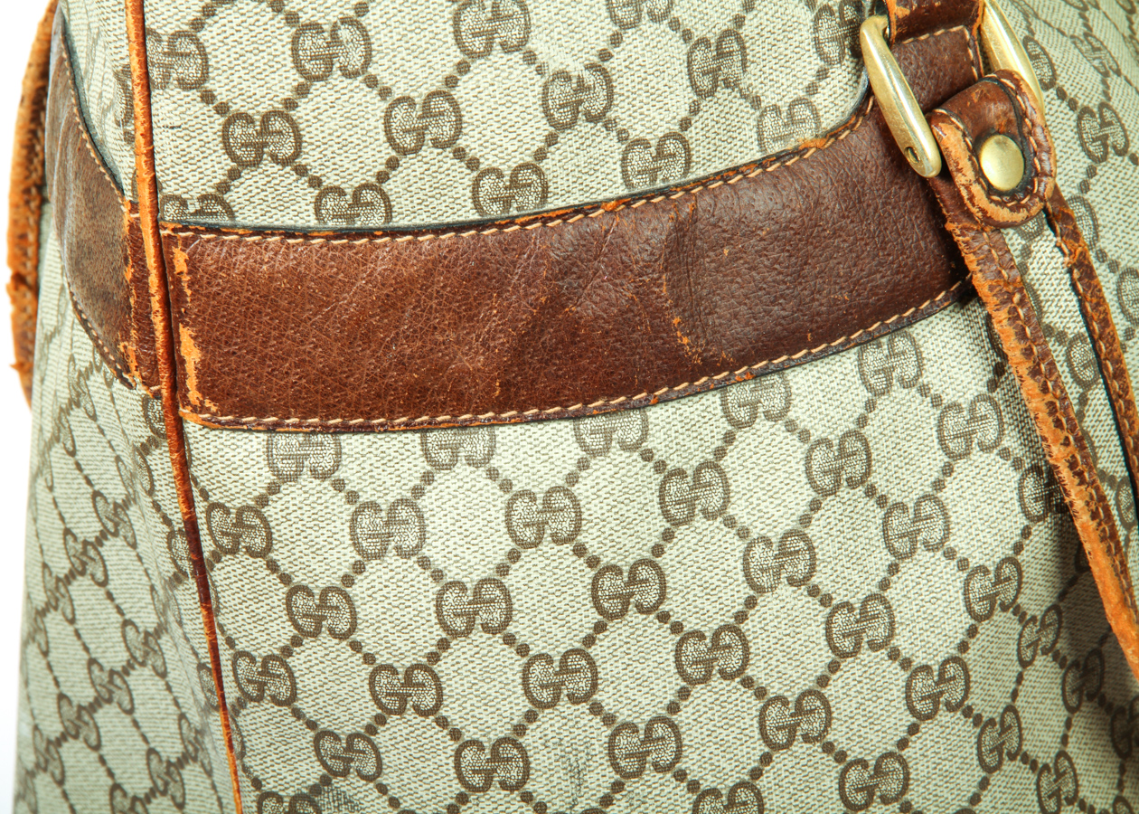 Vintage Gucci Logo Print with Leather Trim Oversize Tote Bag