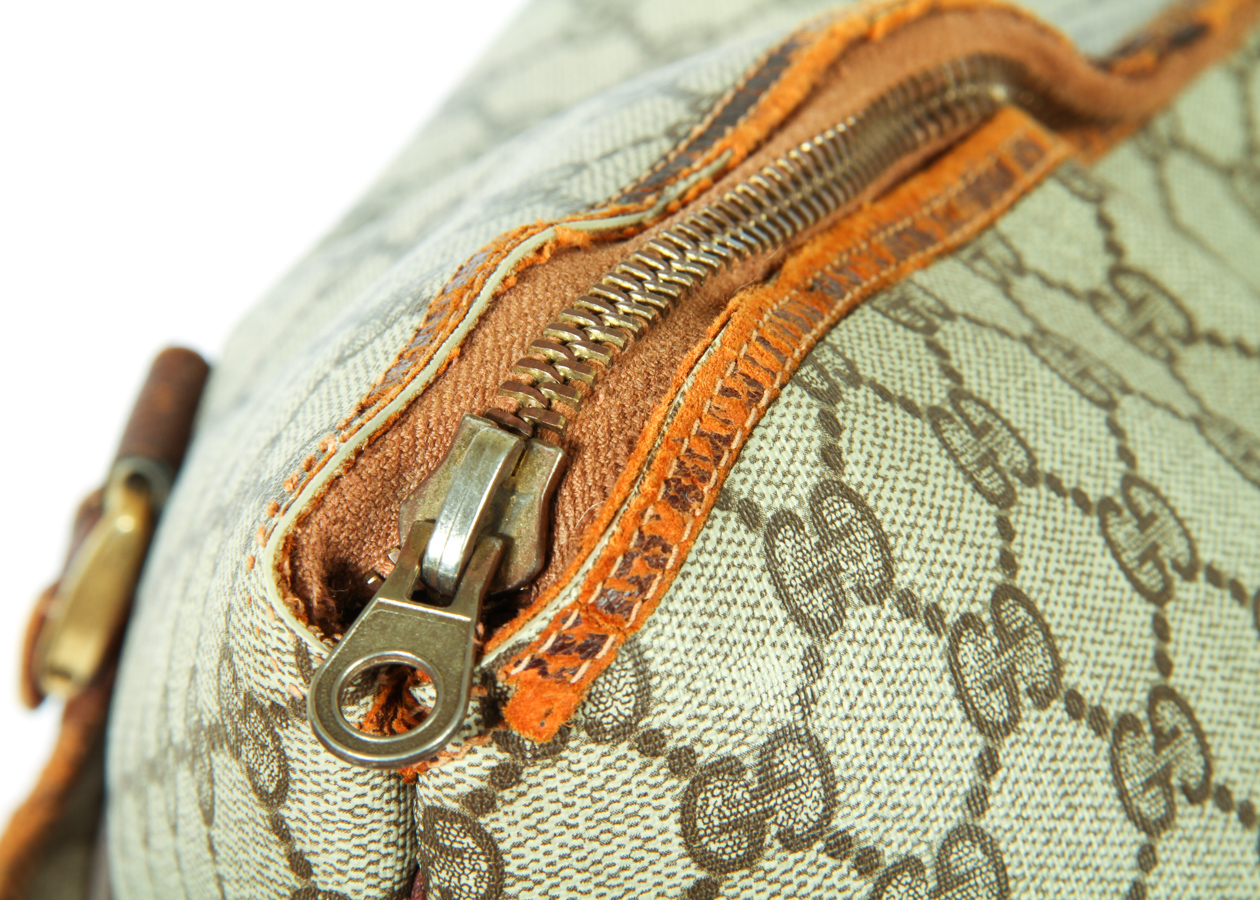 Vintage Gucci Logo Print with Leather Trim Oversize Tote Bag