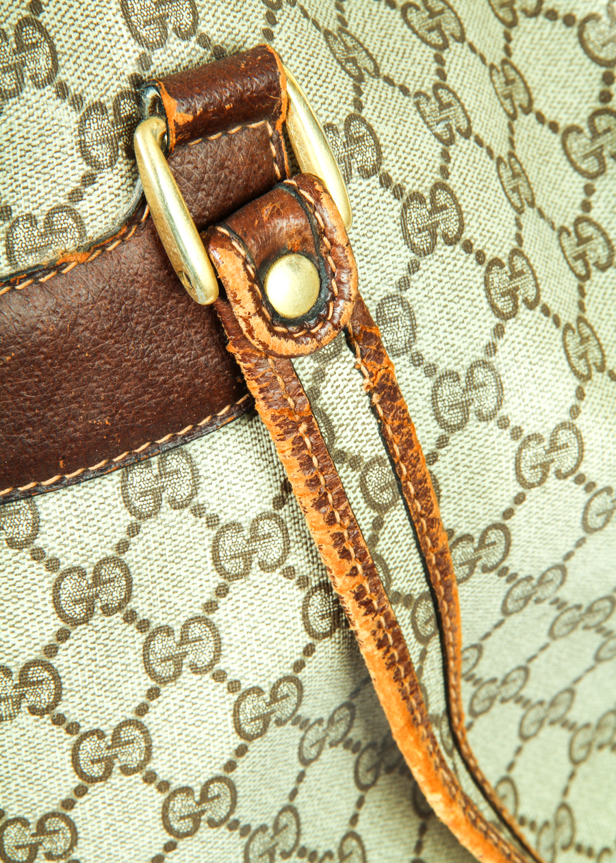 Vintage Gucci Logo Print with Leather Trim Oversize Tote Bag