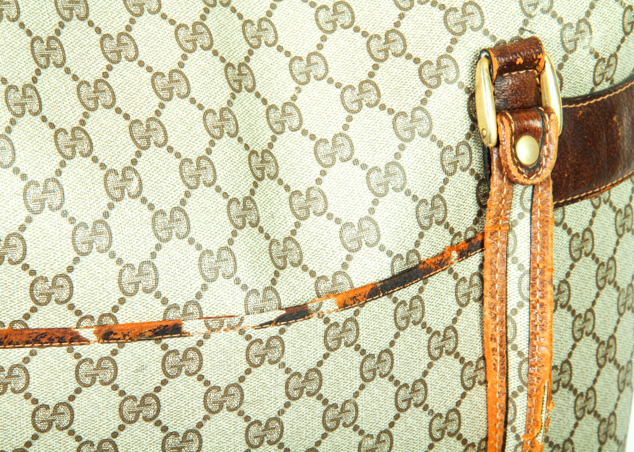 Vintage Gucci Logo Print with Leather Trim Oversize Tote Bag