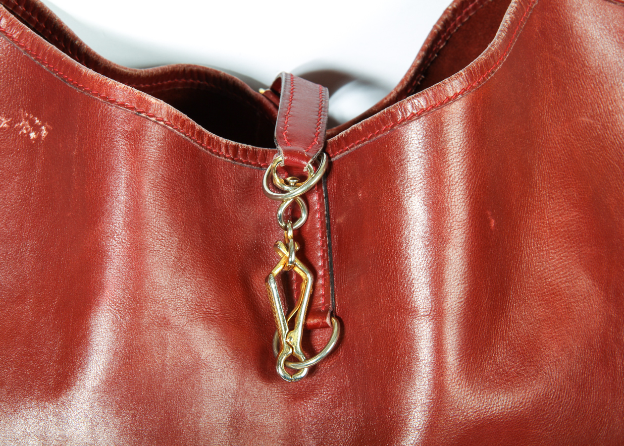 Vintage Hermès Red Leather Trim Bag with Gold Tone Hardware