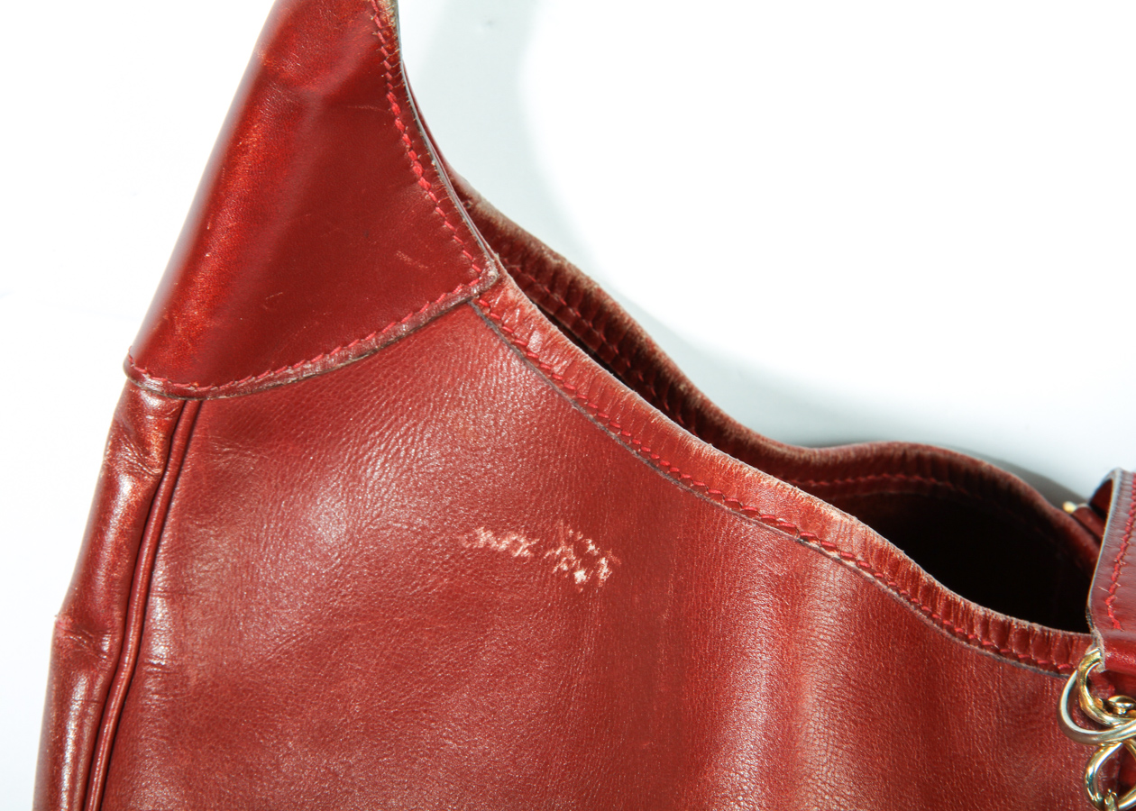 Vintage Hermès Red Leather Trim Bag with Gold Tone Hardware