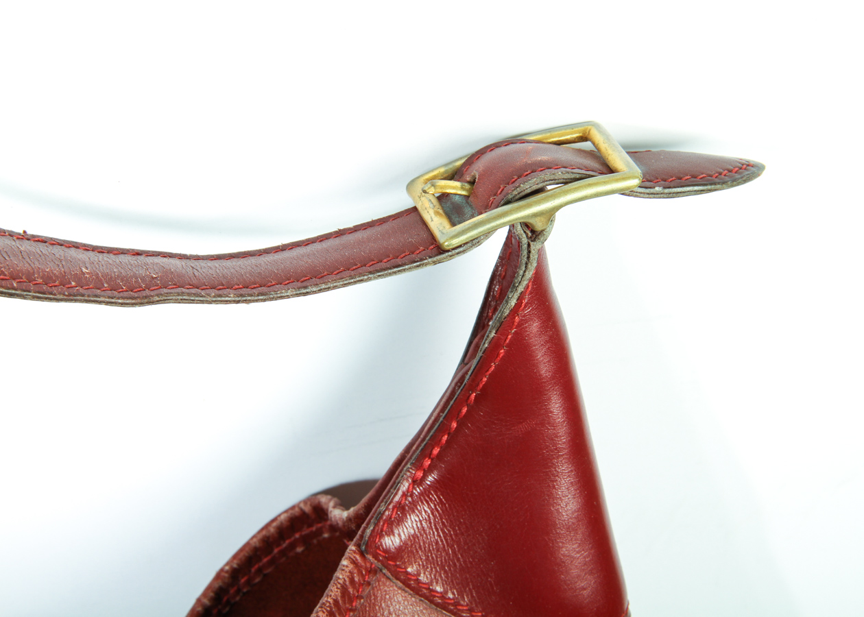 Vintage Hermès Red Leather Trim Bag with Gold Tone Hardware