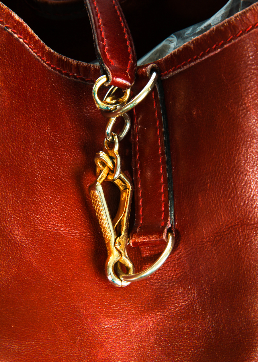 Vintage Hermès Red Leather Trim Bag with Gold Tone Hardware