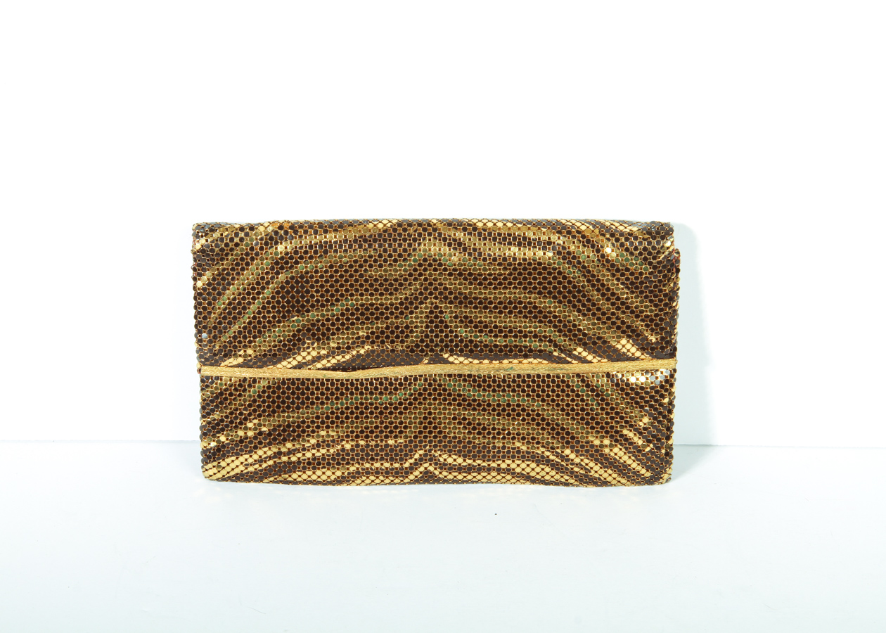 Whiting & Davis Co. Gold Tone Mesh Leopard Print