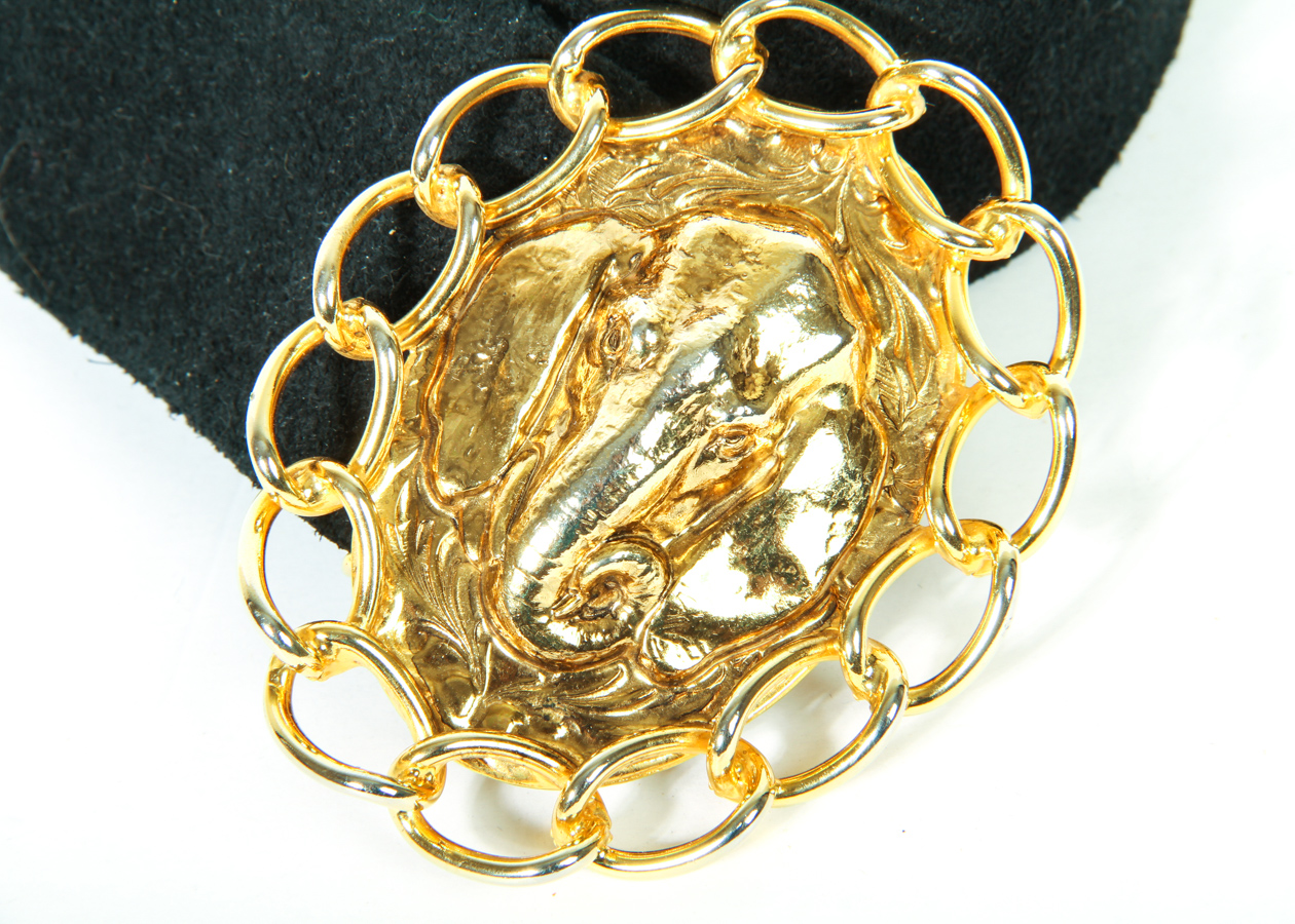 Vintage Miss Dior Black Suede Belt with Elephant Belt Buckle