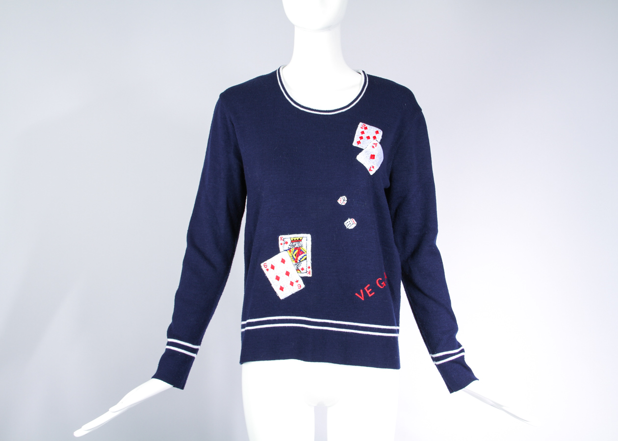 Vintage LeRoy Knit Novelty Vegas-Themed Sweater Top