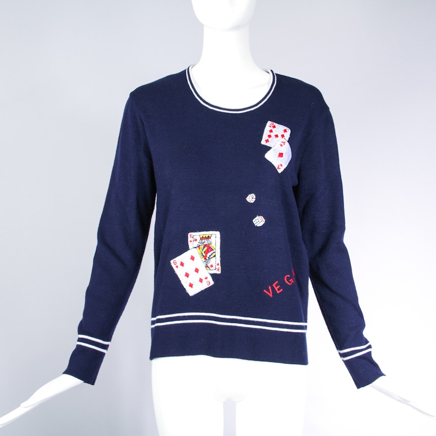 Vintage LeRoy Knit Novelty Vegas-Themed Sweater Top