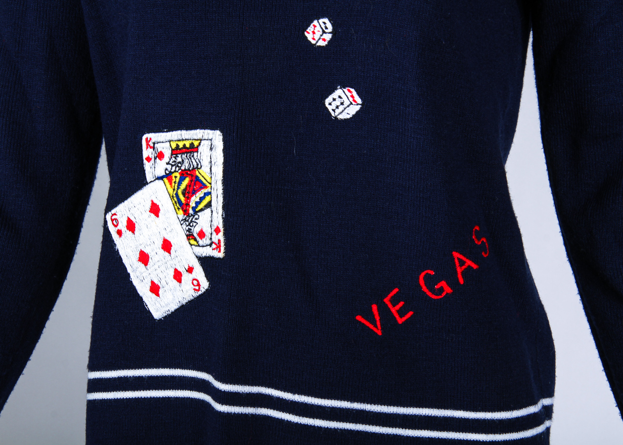 Vintage LeRoy Knit Novelty Vegas-Themed Sweater Top