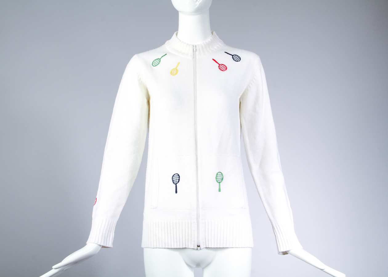 Vintage Novelty Tennis Zippered Cardigan Sweater