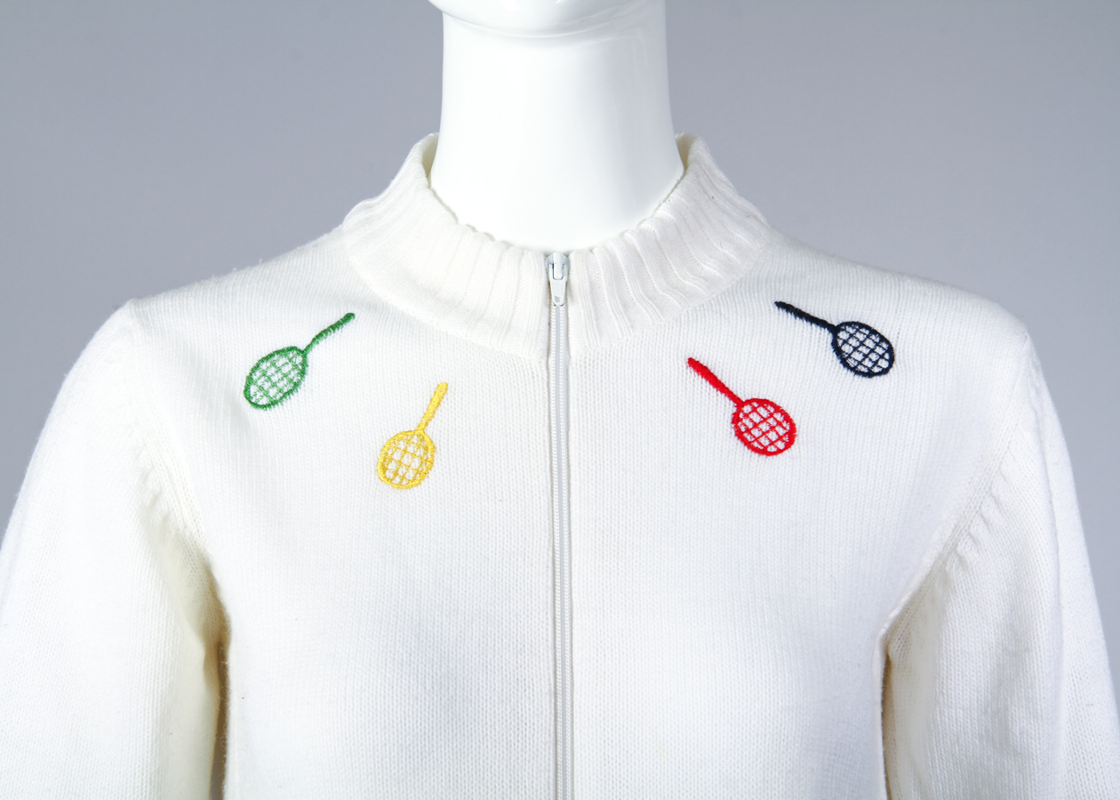 Vintage Novelty Tennis Zippered Cardigan Sweater