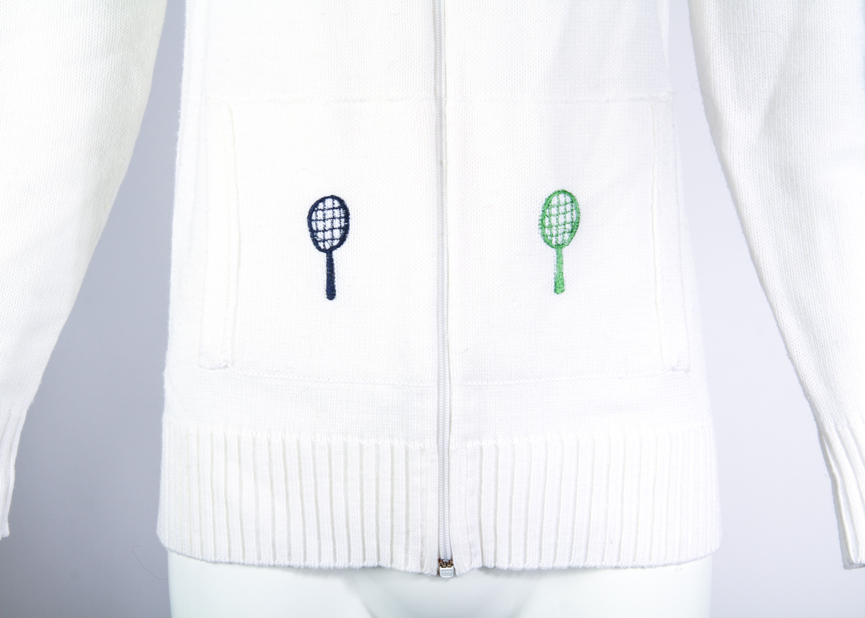 Vintage Novelty Tennis Zippered Cardigan Sweater