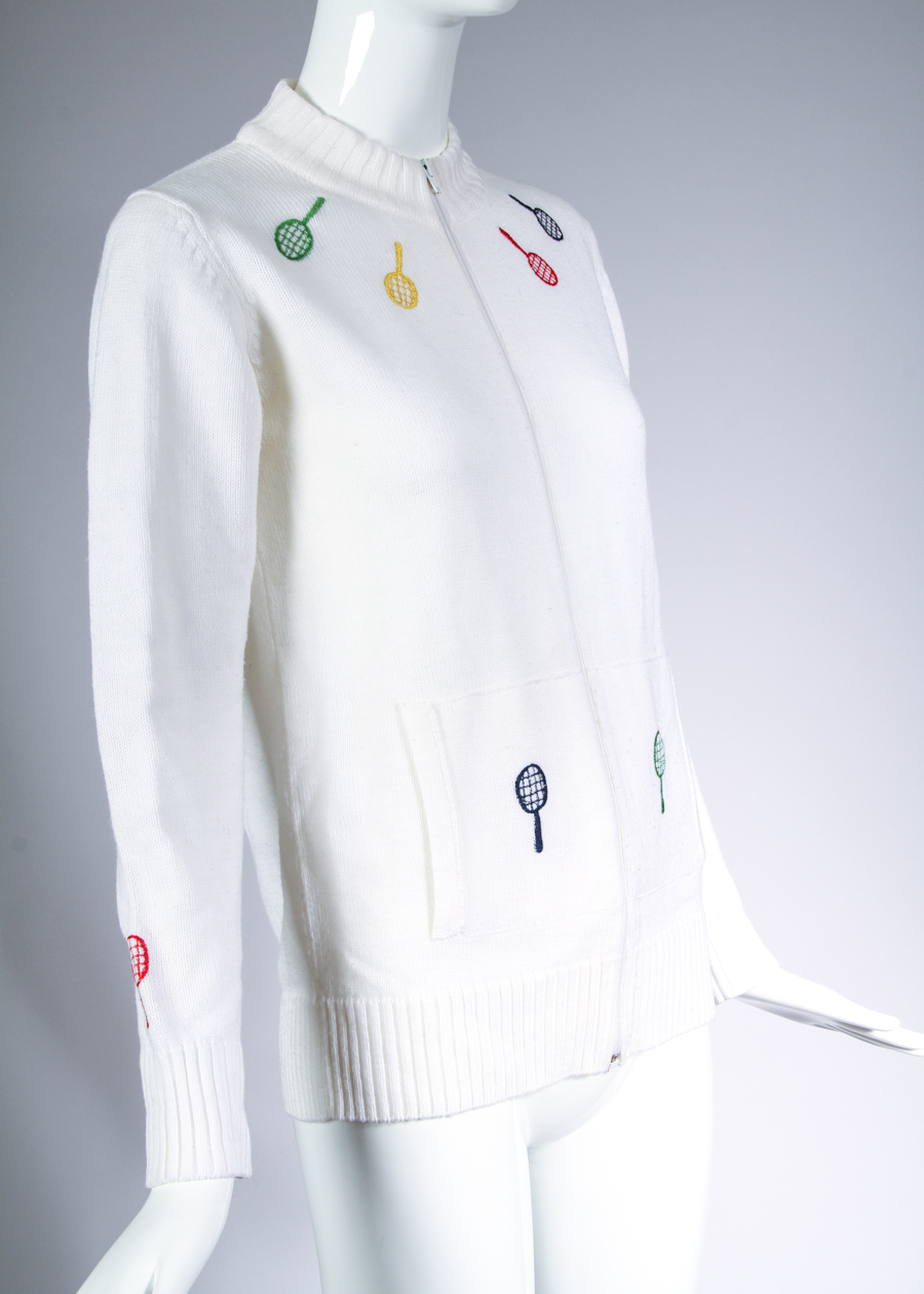 Vintage Novelty Tennis Zippered Cardigan Sweater