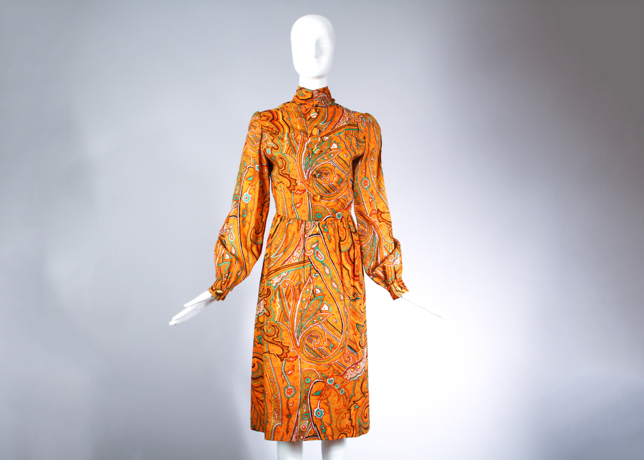 1970s Donald Brooks Paisley Print Day Dress