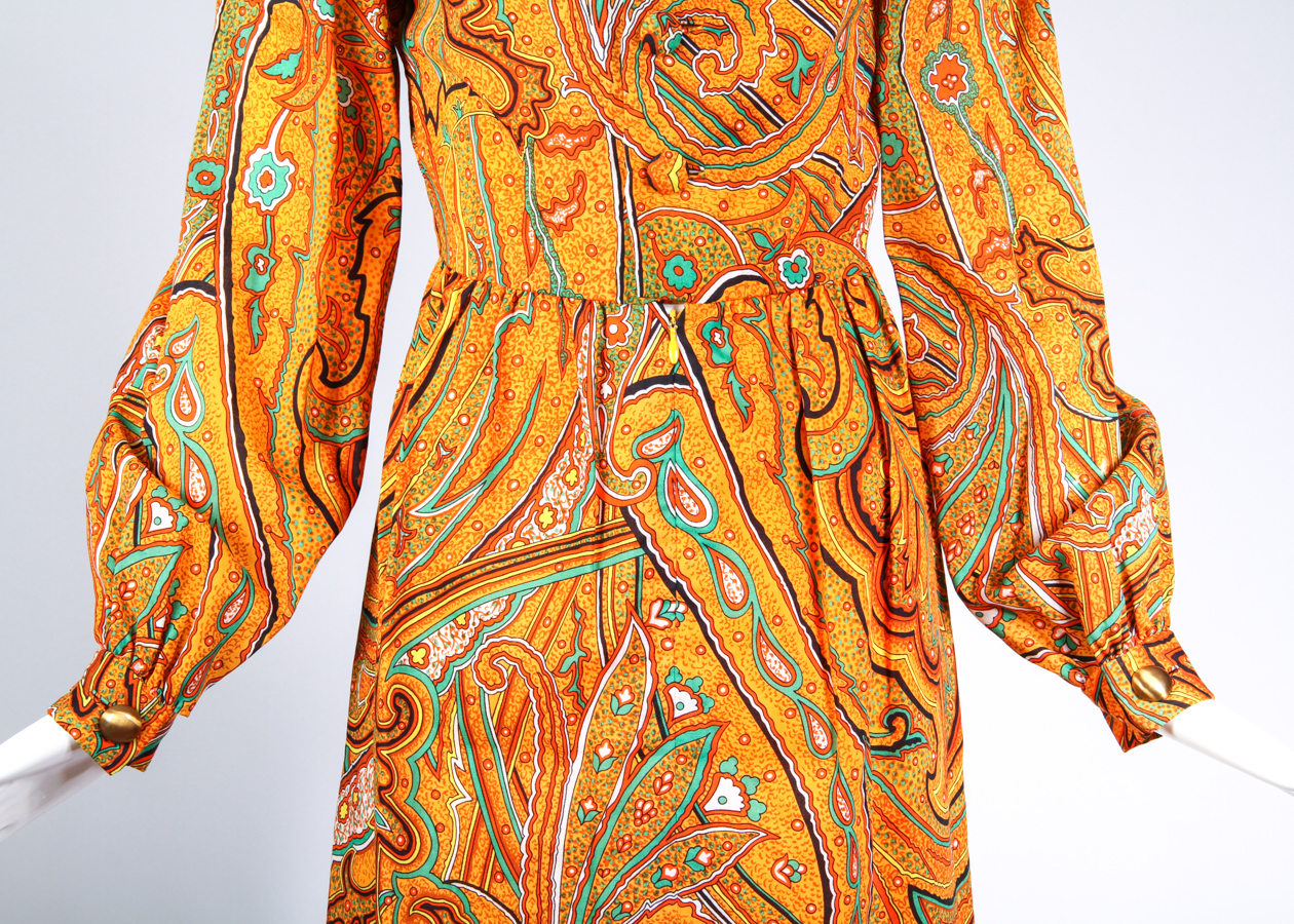 1970s Donald Brooks Paisley Print Day Dress